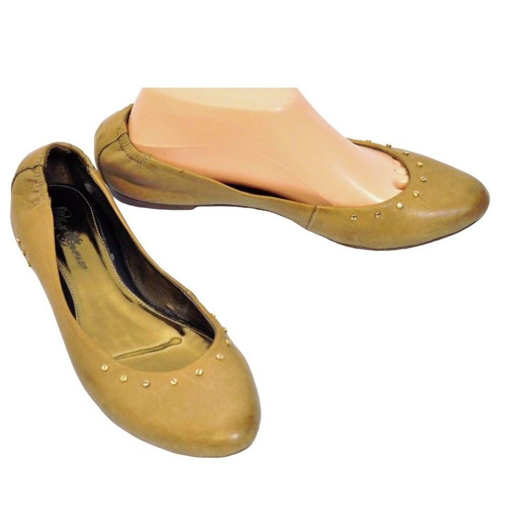 Matt Bernson Ballet Flats 8.5 Anthropologie Camel Leather Vence Gold Screw Studs
